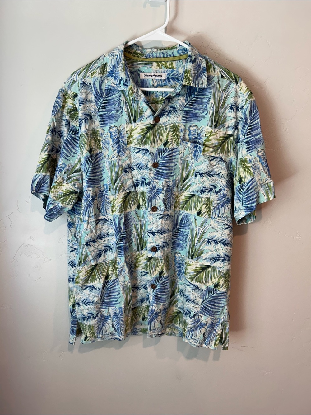 Tommy Bahama Blue & Green Silk Tropical Palm Short-Sleeve Button-Down